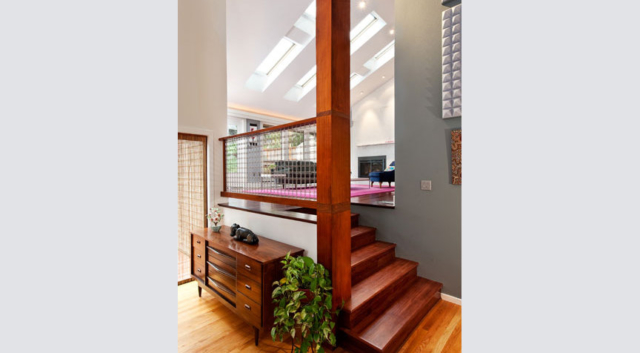 Wood flooring and stairs for living room remodel done by Lars Campos of W.L. Construction, Inc., in Corvallis, Oregon.