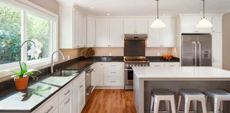 From fixer-upper to new modern kitchen with new windows and custom cabinets, as remodeled by W.L. Construction in Corvallis, Oregon.