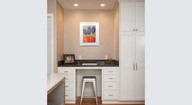 Built-in desk as part of a kitchen remodel by W.L. Construction in Corvallis, Oregon.