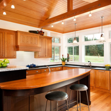 Warm, inviting wood-rich kitchen